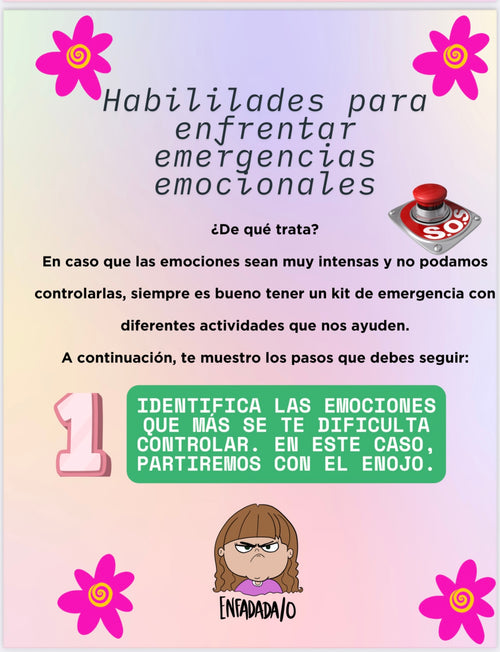 Infografía de Mundo Ozana con habilidades para enfrentar emergencias emocionales paso a paso.