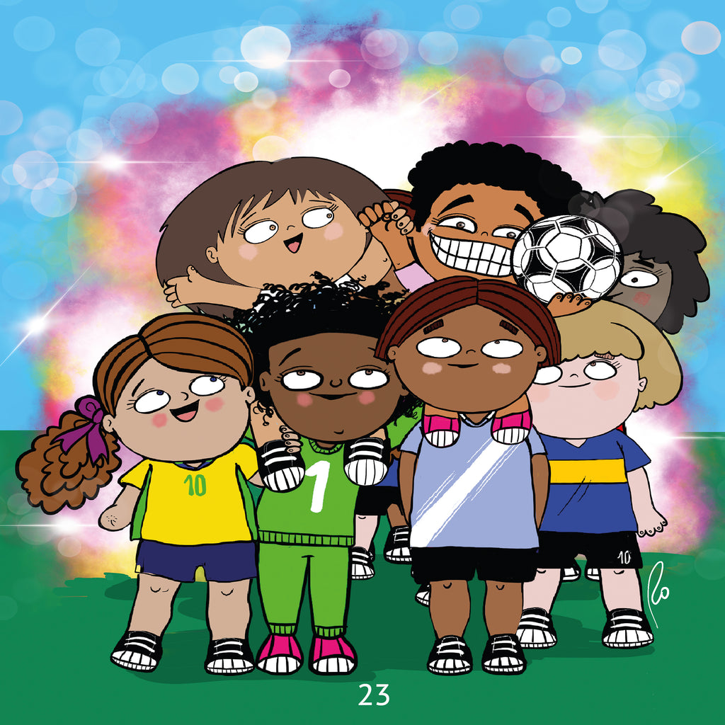 Ilustración interior de Ozana y su Gran Amigo Luis: un grupo de niños y niñas diversos se abraza y sonríe.