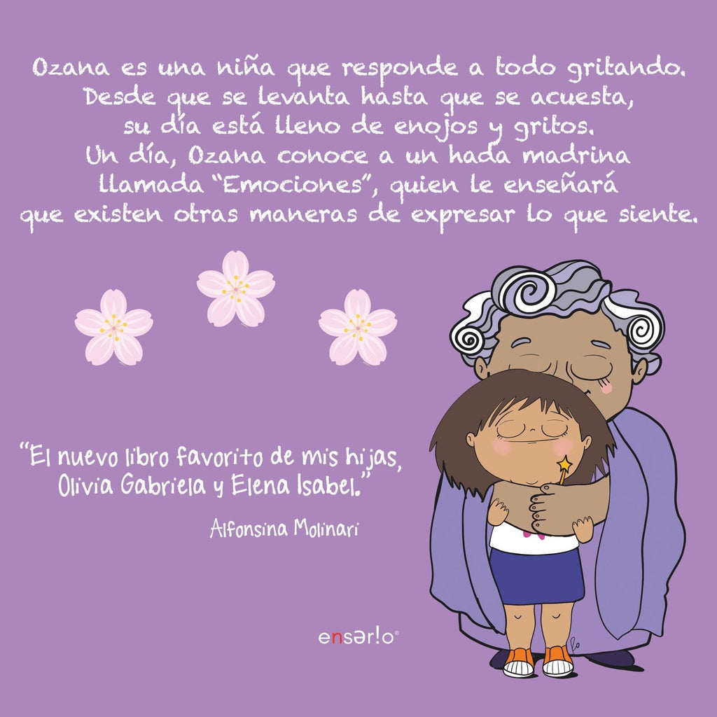 Contraportada de Ozana y sus Emociones con la sinopsis del cuento y la reseña de la educadora Alfonsina Molinari.